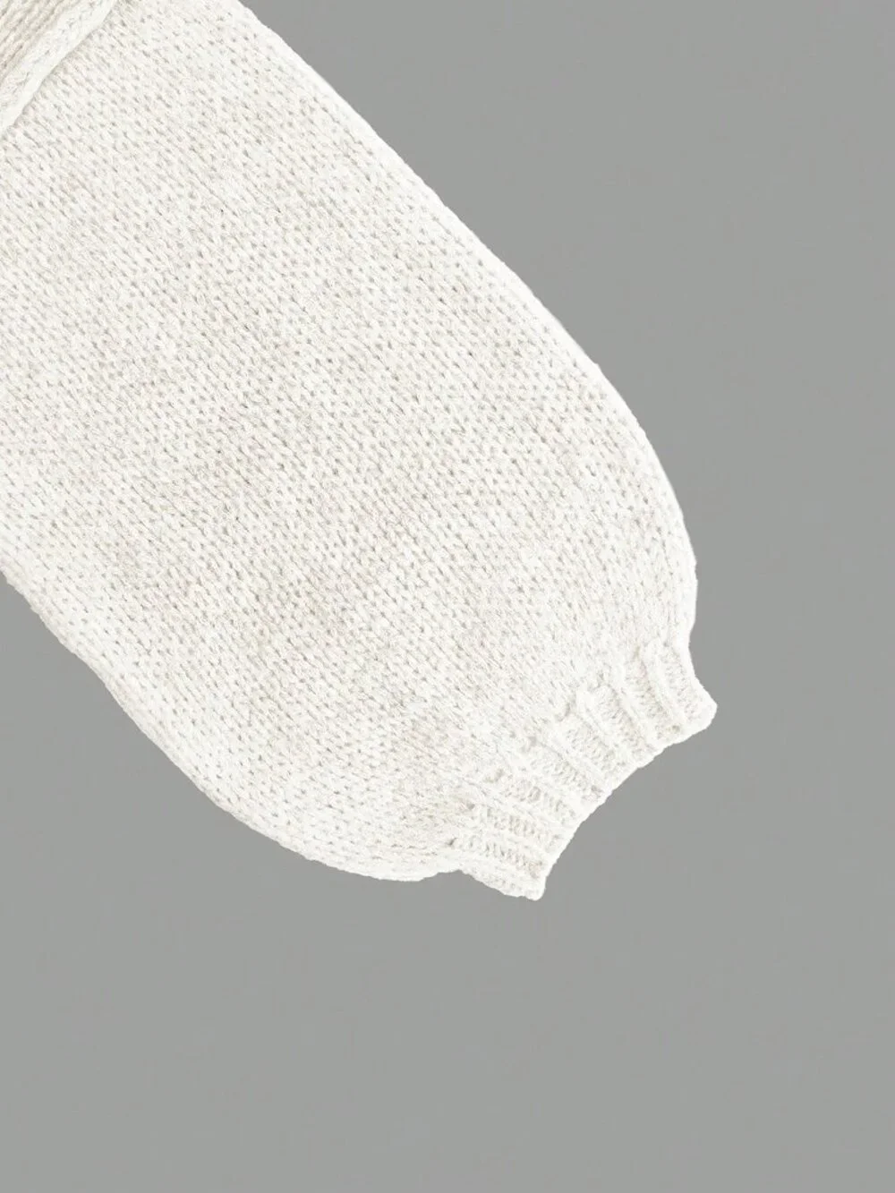 White Casual Women's Rib-Knit Loose Collar Lantern Sleeve Sweater